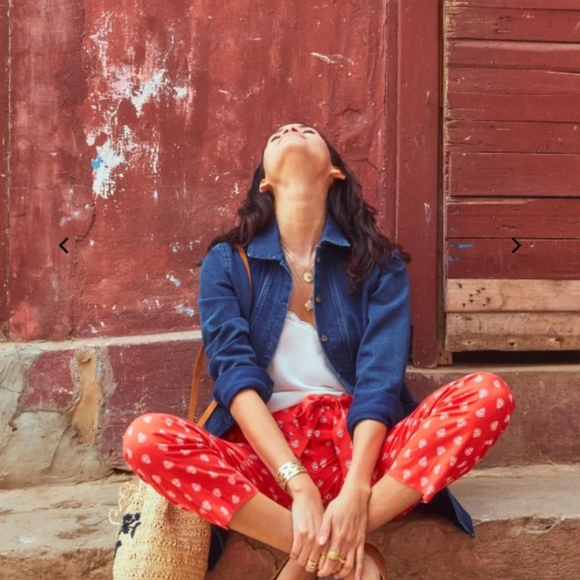 Sezane Eddy Red Ecru Trouser Pants - Picture 4 of 5